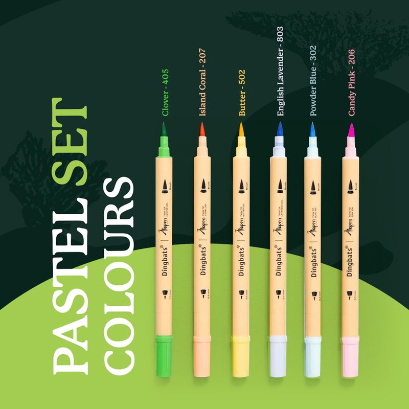 Dingbats* Notebooks Atopen Dual Tip Pen Set - Pastel Set - 6-Pack Fineliner/Brush Pens for Calligraphy and Art Drawings - Image 3